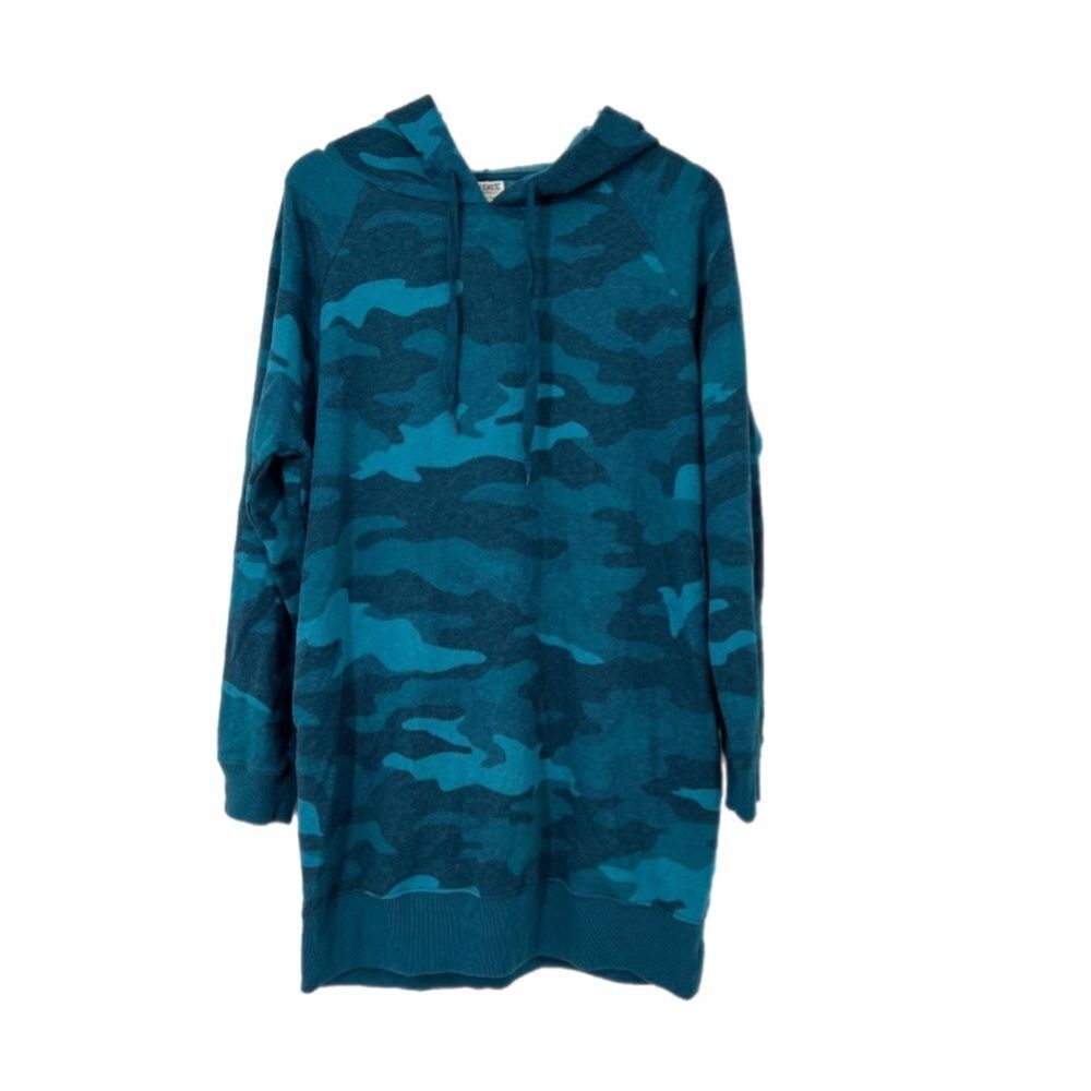 Victorias Secret Pink Cozy Fleece Dress Hoodie Pullover long sleeve blue Camo Xl - Picture 5 of 8